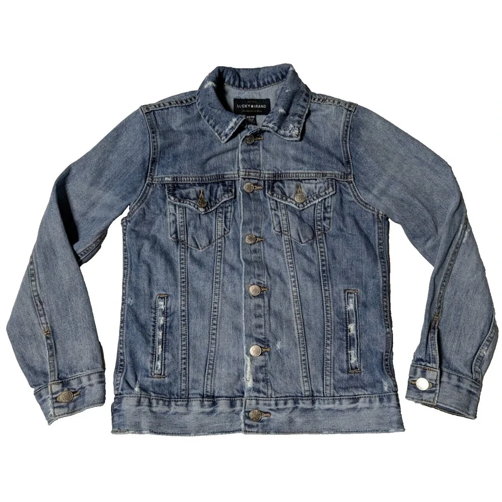 LUCKY BRAND The Tomboy Trucker Women‎ XS Distressed Denim Jean Jacket